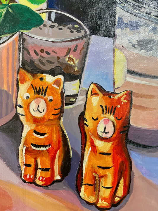 Kitty salt and pepper shaker acrylic painting