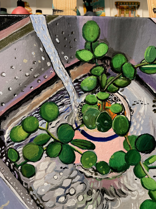 Watering plant acrylic painting