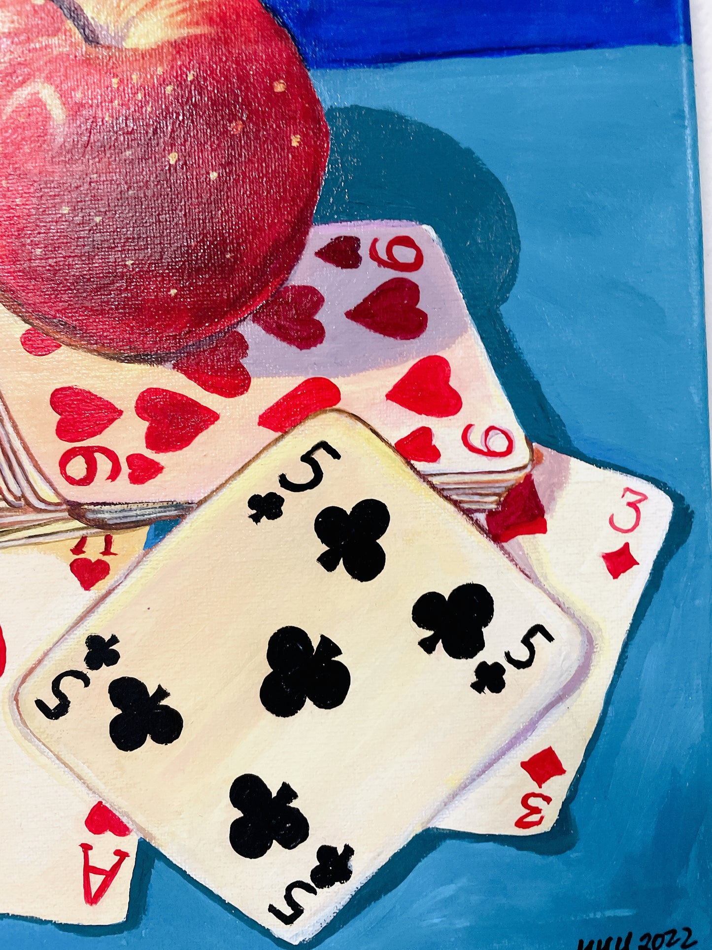 Playing cards apple and lock acrylic painting