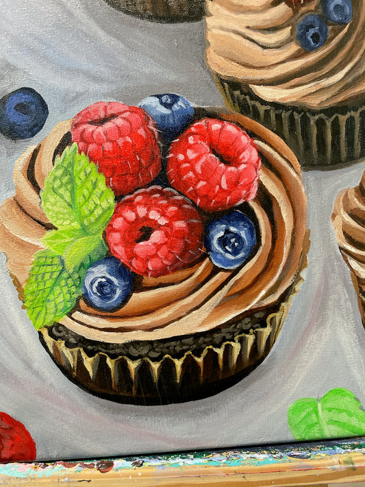 Berries cupcakes acrylic painting