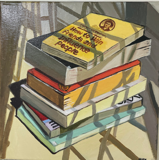 Stack of books acrylic painting