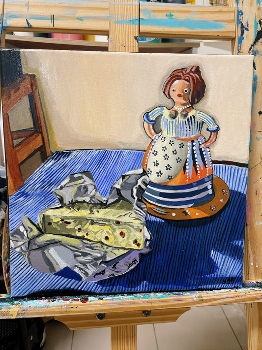 Pottery and cheese acrylic painting