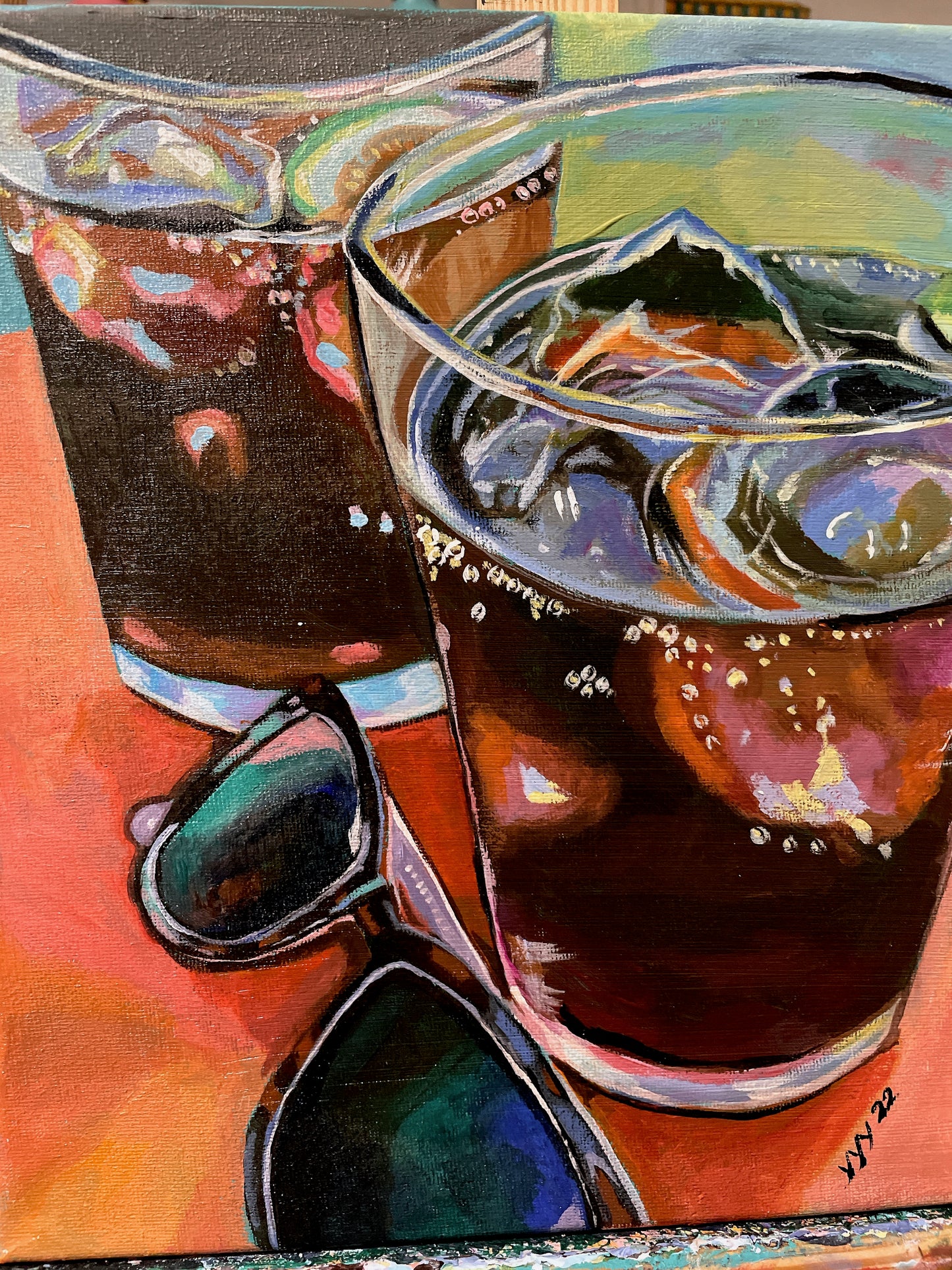 Soft drinks and sunglasses acrylic painting