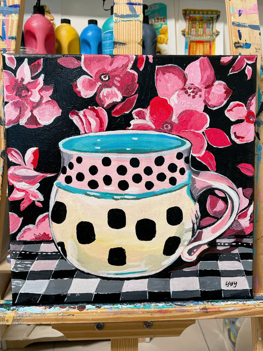 Polka dot ceramic cup acrylic painting