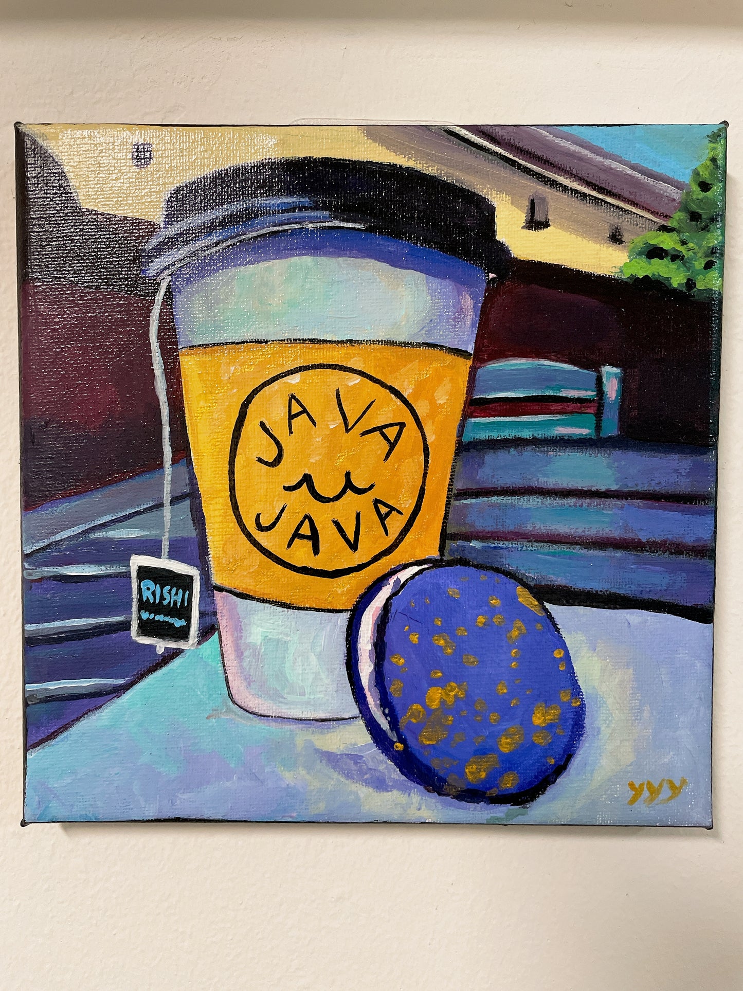 Coffee and macaron acrylic painting