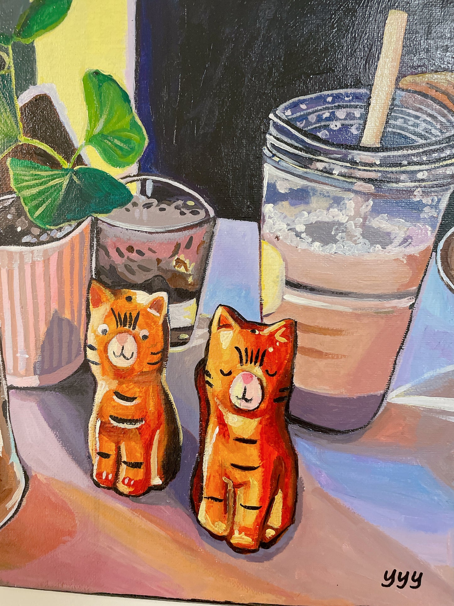 Kitty salt and pepper shaker acrylic painting