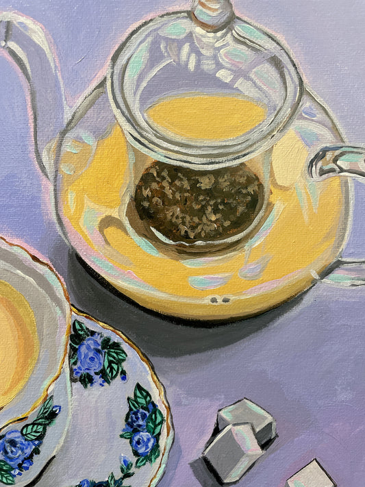 Milk tea and glass teapot acrylic painting