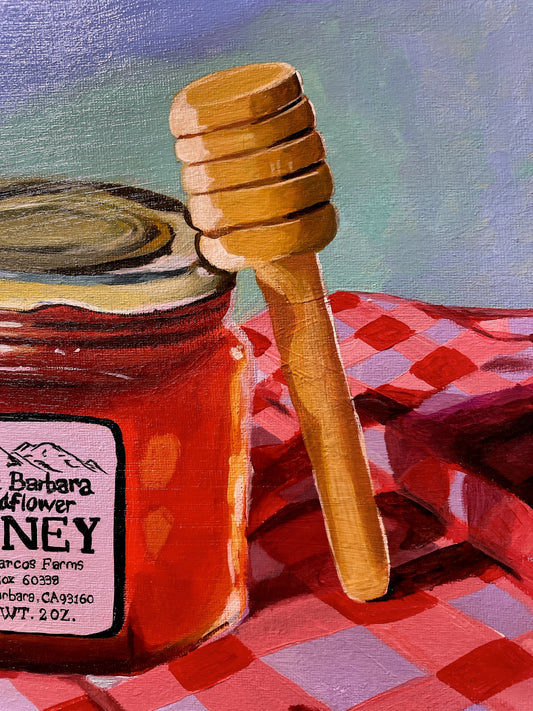 A jar of honey acrylic painting