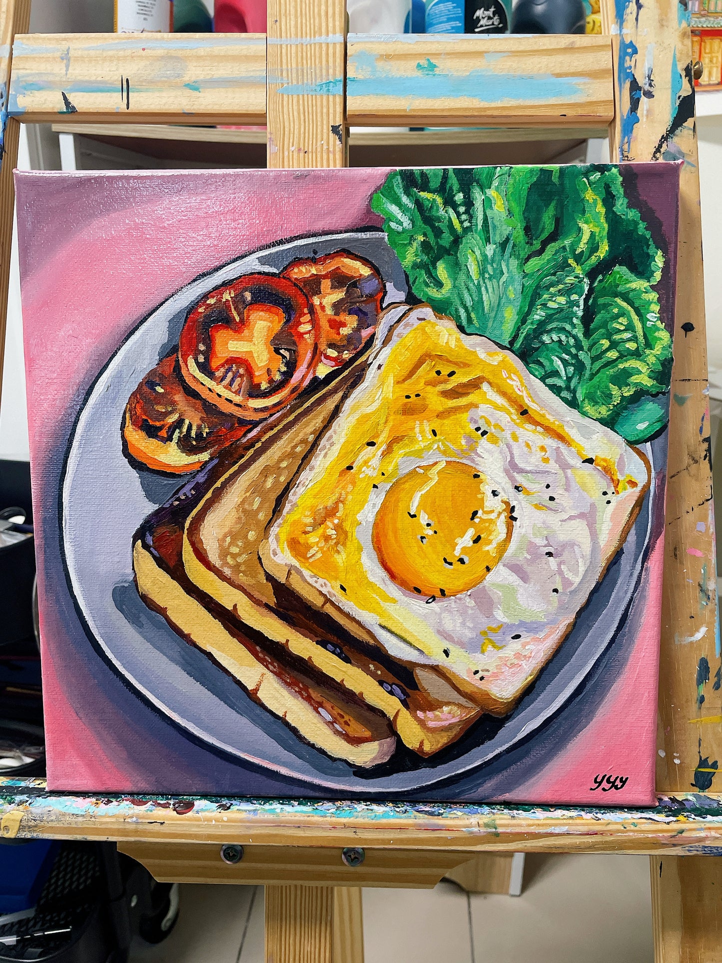 Hearty breakfast acrylic painting