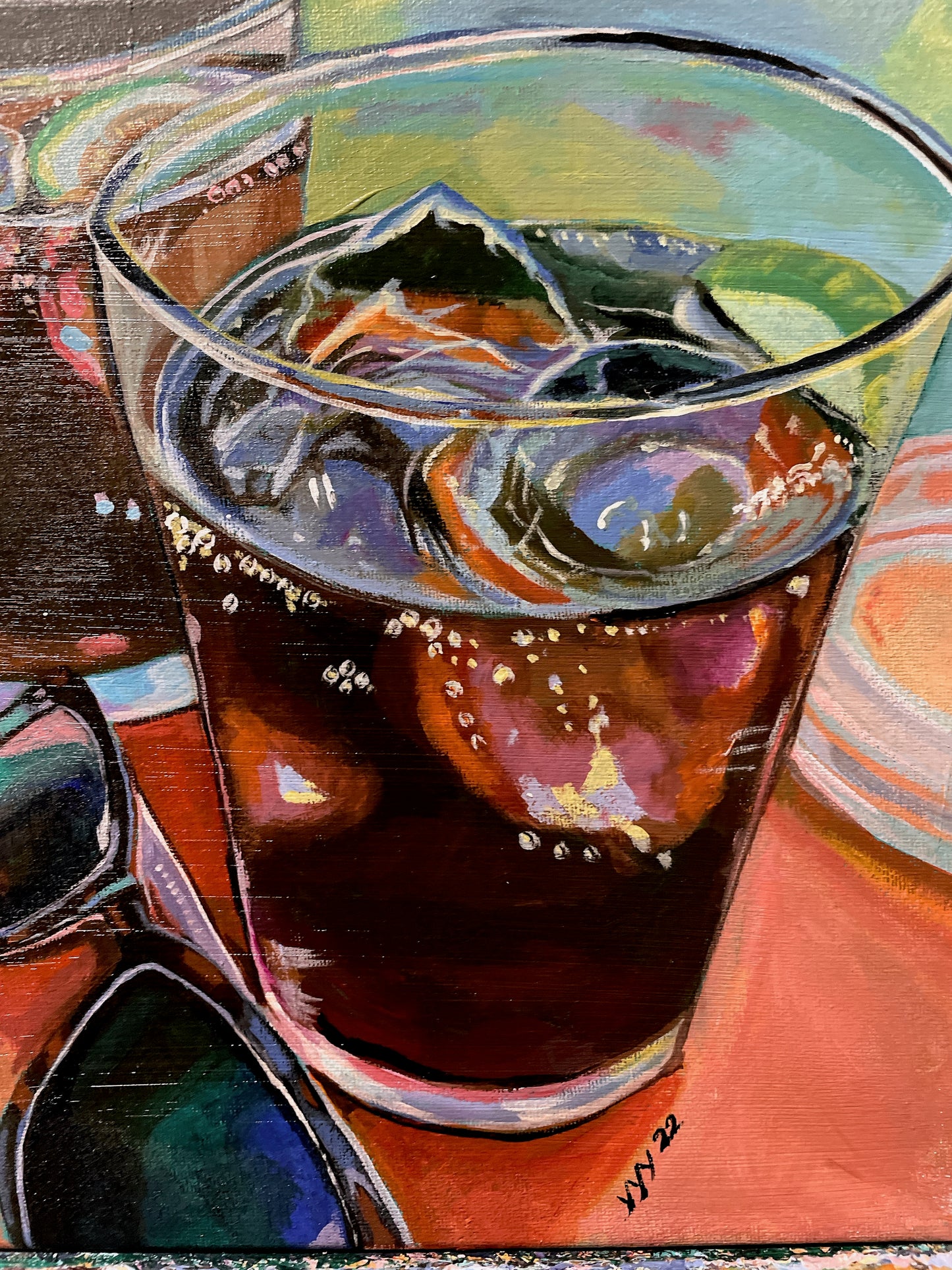 Soft drinks and sunglasses acrylic painting